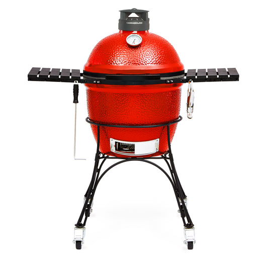 Kamado Joe Classic Joe I 46 cm con carro metálico y estantes laterales desplegados