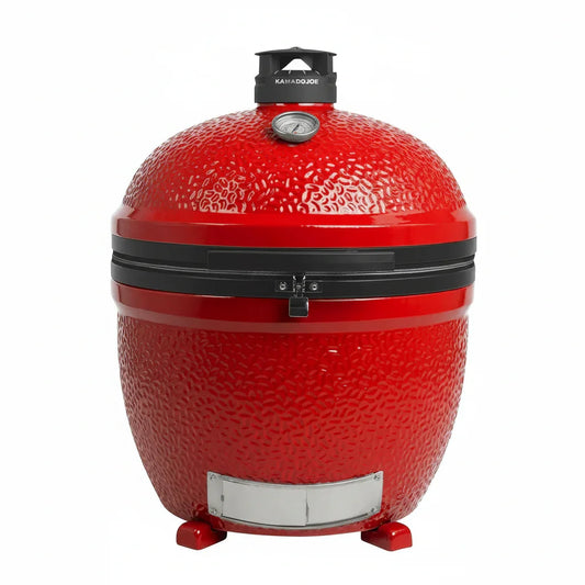 Asador cerámico a carbón rojo grande, ideal para parrilla y ahumados en exteriores