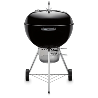 Asador de carbón redondo con tapa, ideal para parrilla y ahumados en exteriores.