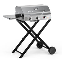Asador a gas ONLYFIRE GS308 de 3 quemadores sobre carro plegable con ruedas y mesa lateral