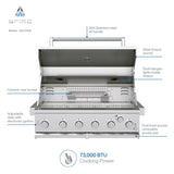 SPIRE Parrilla Empotrada de 5 Quemadores Doble Combustible, Cuerpo Completo en Acero Inoxidable 304