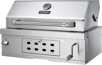 Parrilla de Carbón Empotrada de 28 Pulgadas para Cocina Exterior, Barbacoa Grande en Acero Inoxidable