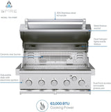 SPIRE Parrilla Empotrada de 5 Quemadores Doble Combustible, Cuerpo Completo en Acero Inoxidable 304