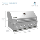 SPIRE Parrilla Empotrada de 5 Quemadores Doble Combustible, Cuerpo Completo en Acero Inoxidable 304