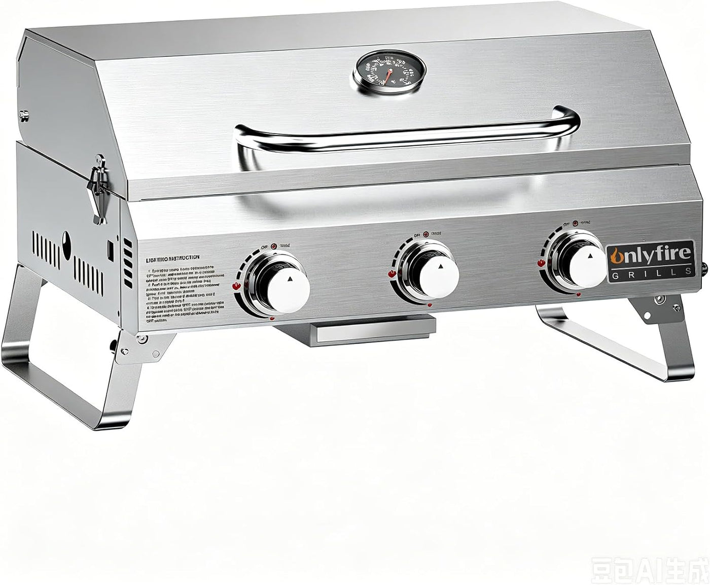 Asador Portátil a Gas ONLYFIRE 3 Quemadores 24.000 BTU – Acero Inoxidable