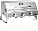 Asador portátil a gas ONLYFIRE GS307 de 3 quemadores en acero inoxidable con las patas desplegadas
