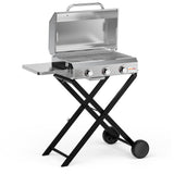 Asador a gas ONLYFIRE GS308 con carro plegable, ruedas y mesa lateral desplegada
