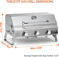 Dimensiones del asador ONLYFIRE GS307: 60 x 41 x 36 cm y 12,6 pulgadas de alto con las patas plegadas