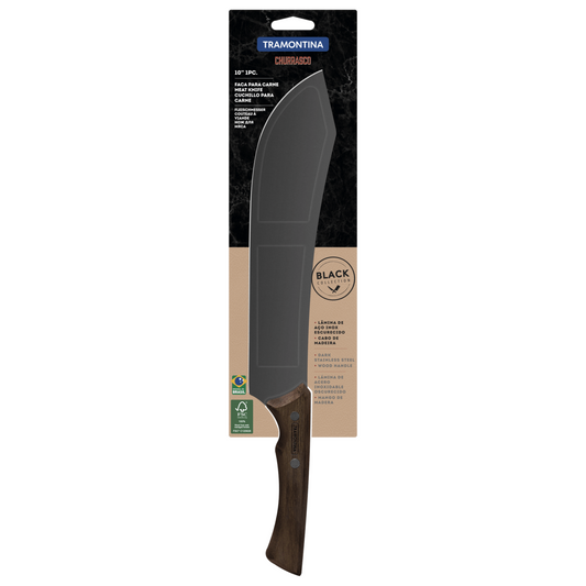 Cuchillo para Carne Tramontina Churrasco Black con Lámina de Acero Inoxidable Oscurecido y Mango de Madera 10"