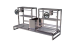 Render técnico de la parrilla argentina doble en acero inoxidable, diseño propio de Parrilleros Aficionados