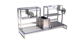 Render técnico lateral de la parrilla argentina doble con dos estaciones y brasero central