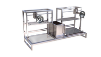 Render técnico lateral de la parrilla argentina doble con dos estaciones y brasero central