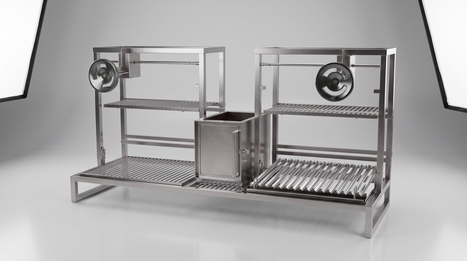 Parrilla Argentina Doble en Acero Inoxidable con Brasero Central y Doble Elevación · 150 cm