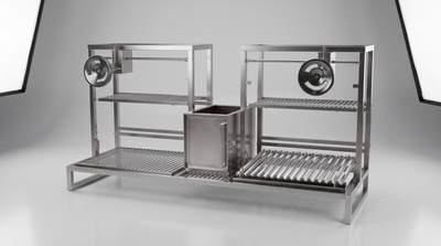 Parrilla Argentina Doble en Acero Inoxidable con Brasero Central y Doble Elevación · 150 cm