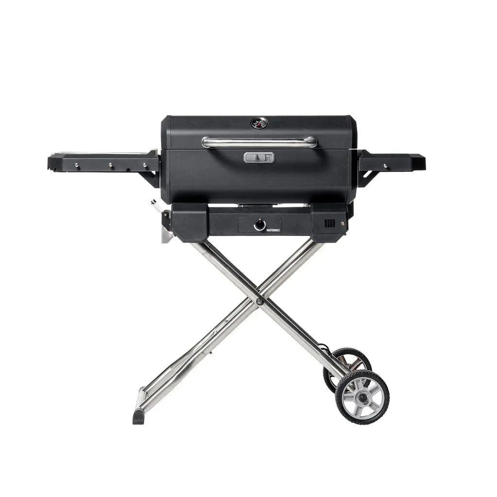 Parrilla y ahumador de carbón portátil con carrito, ideal para asados y bbq.