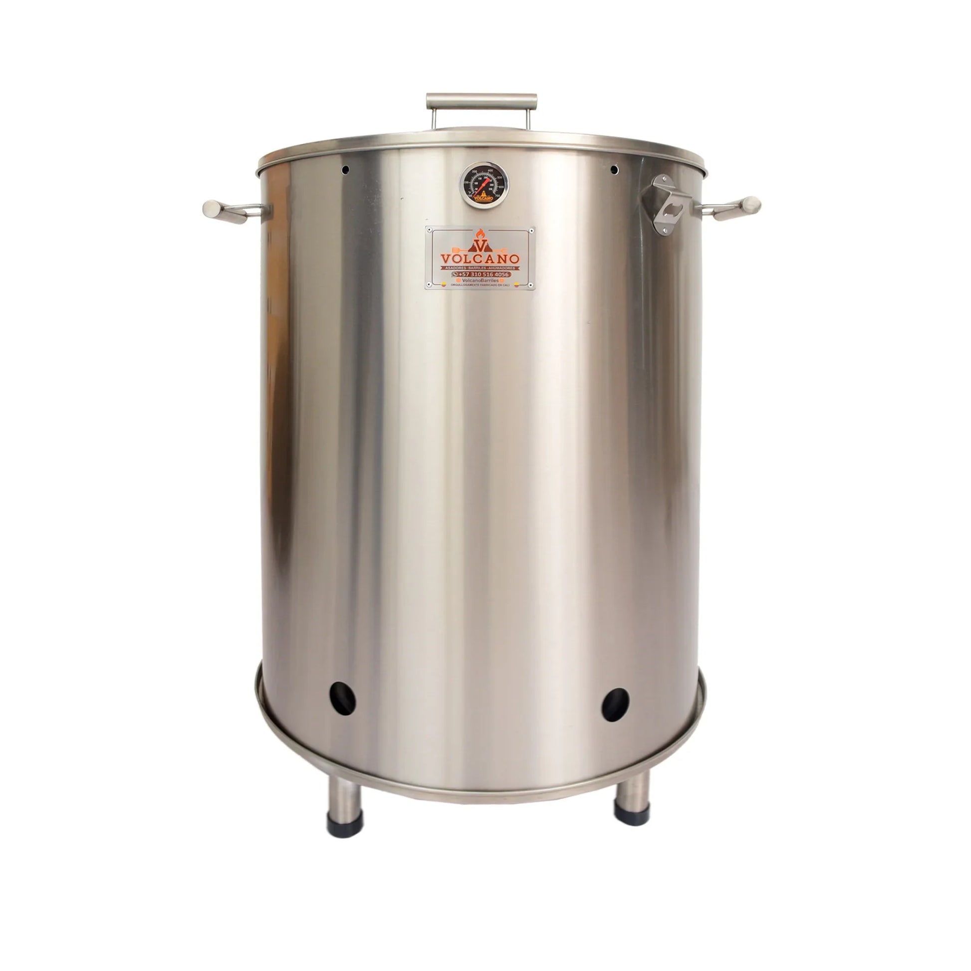 Barril asador jumbo de acero inoxidable con termómetro integrado, ideal para asados y ahumados