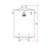 Dibujo técnico de barril asador jumbo de acero inoxidable con altura de 96 cm indicada en rojo