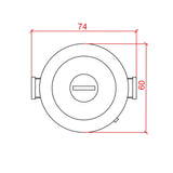 Diagrama técnico de barril asador, medidas diámetro 74 cm y ancho 60 cm.