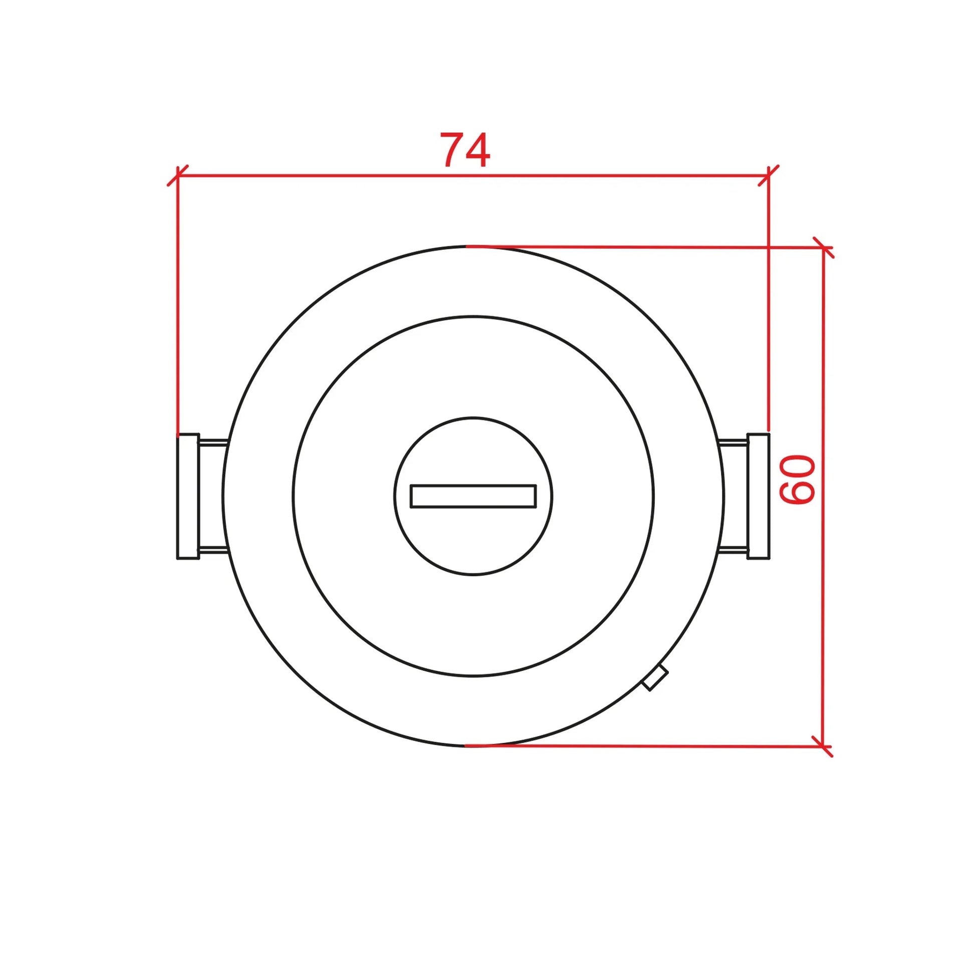 Diagrama técnico de barril asador, medidas diámetro 74 cm y ancho 60 cm.