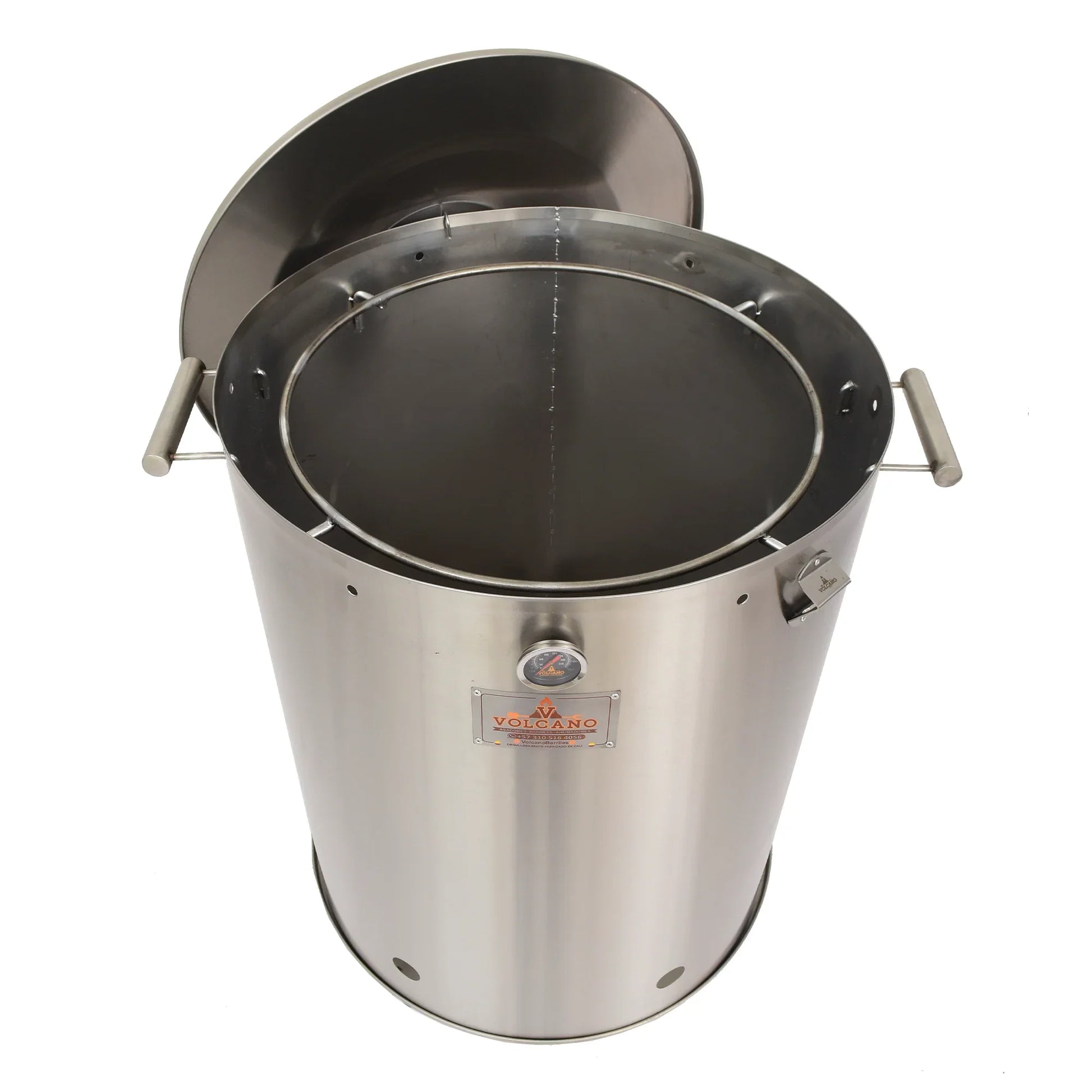 Barril asador jumbo de acero inoxidable con tapa y termómetro para asados y ahumados