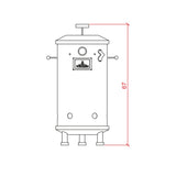 Dibujo técnico de barril asador pequeño de acero inoxidable con medida de alto 67 cm.
