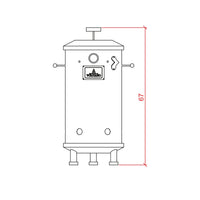 Dibujo técnico de barril asador pequeño de acero inoxidable con medida de alto 67 cm.