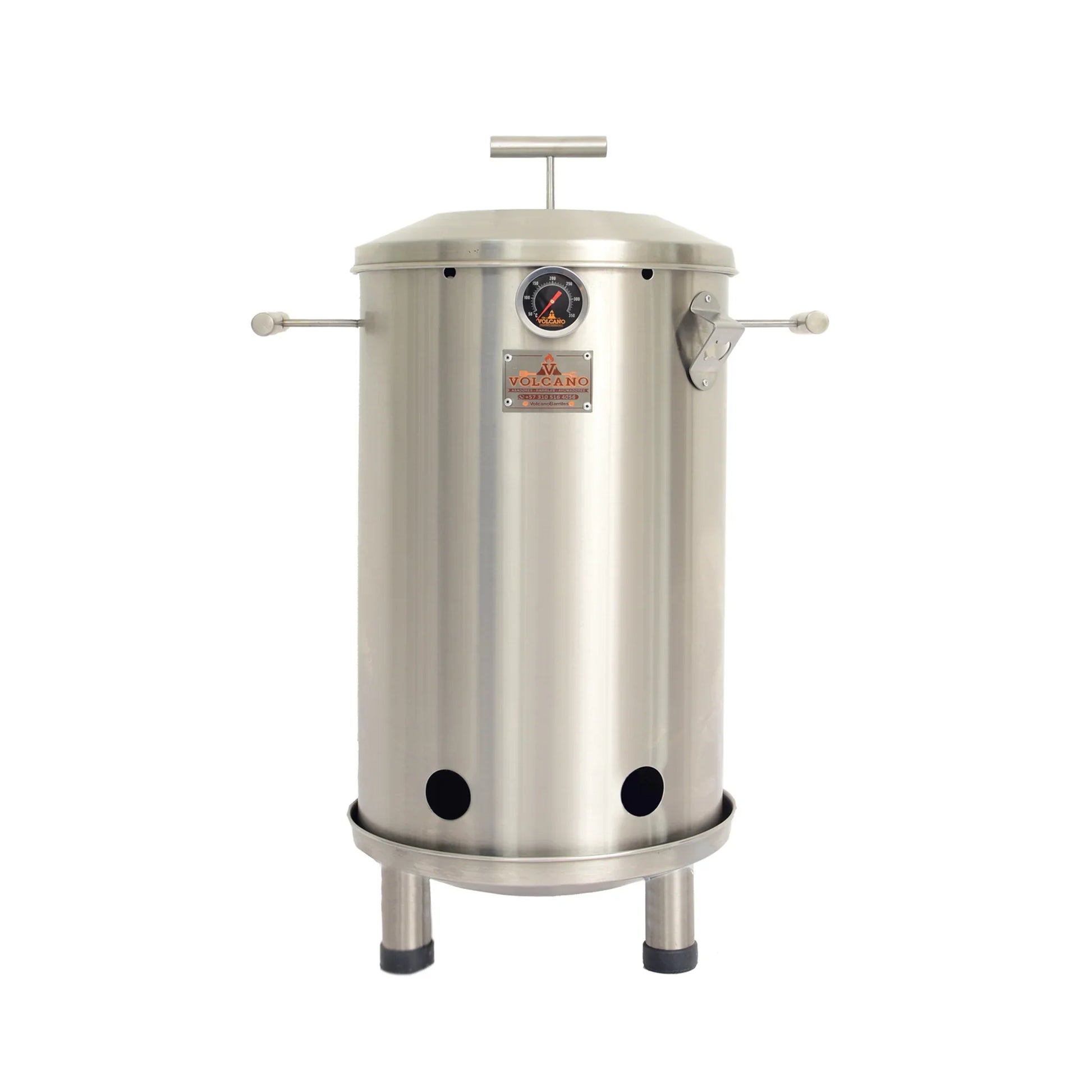 Barril asador pequeño de acero inoxidable con termómetro, ideal para asados y ahumados