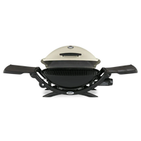 Asador de gas portátil color blanco con tapas laterales, ideal para parrilla y BBQ
